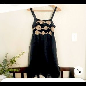 Anthropologie Zehavole Black Tulle Ruffled Embroidered Dress 4
